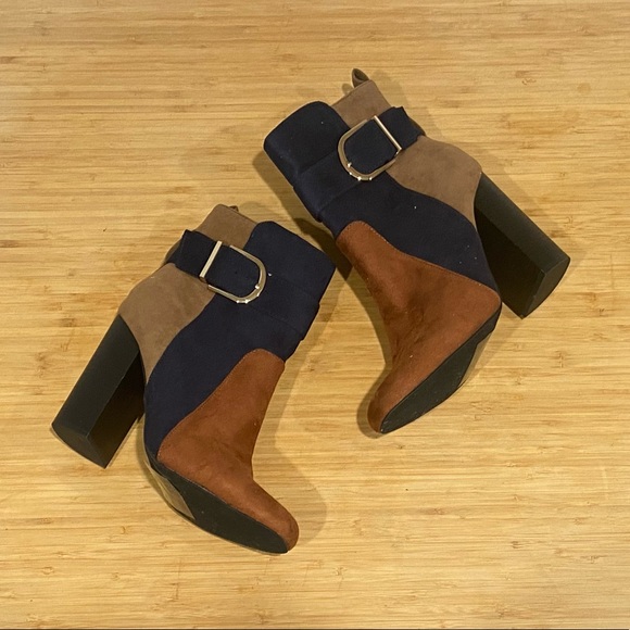 JustFab Shoes - Fall Tone Colorblock Heeled Ankle Bootie from JustFab